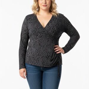 INC International Concepts New Black and Gray Animal Print Wrap Blouse